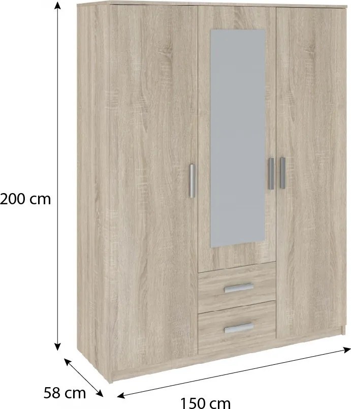 Verdana gardróbszekrény 150cm 3D2S Sonoma Oak