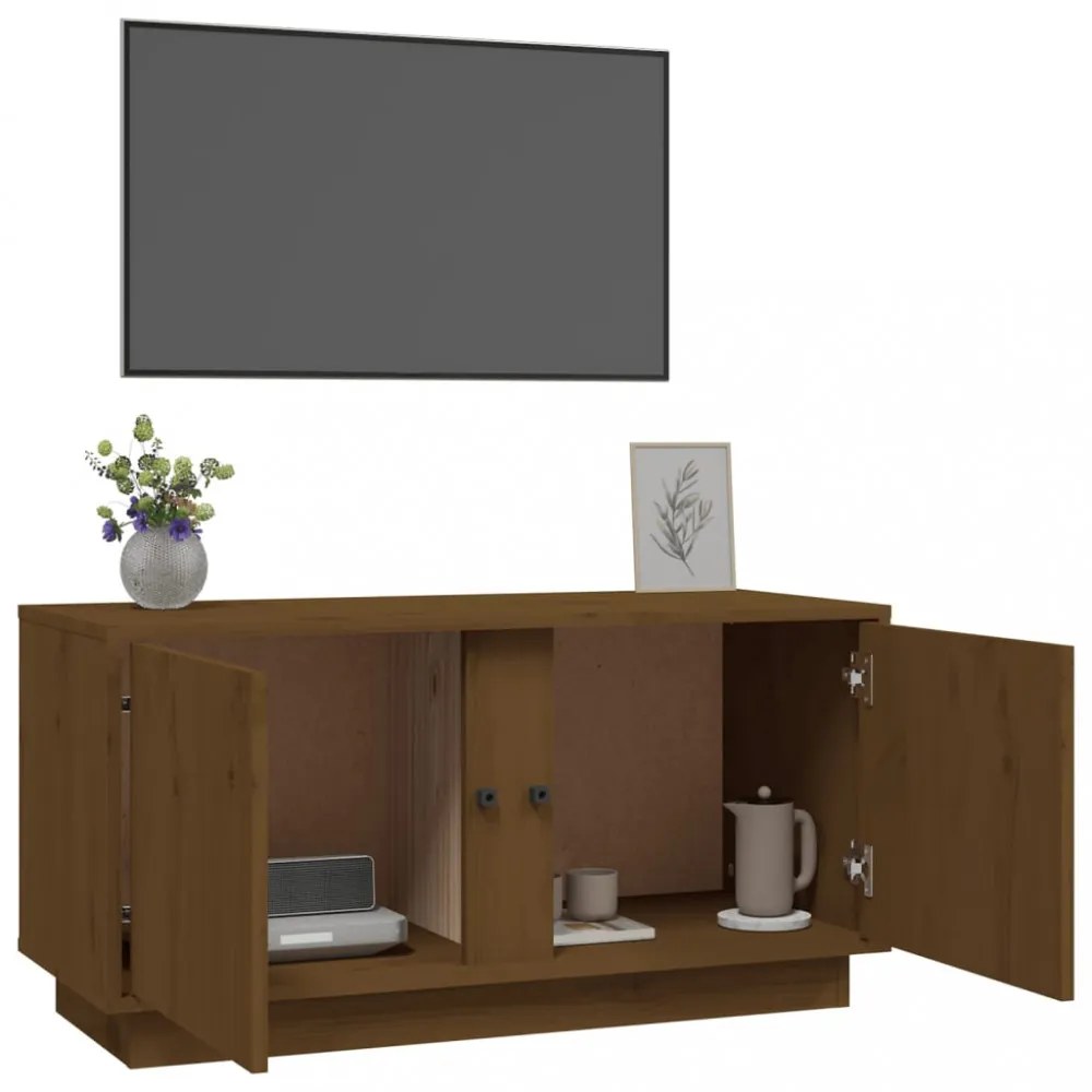 mézbarna tömör fenyőfa TV-szekrény 80x35x40,5 cm