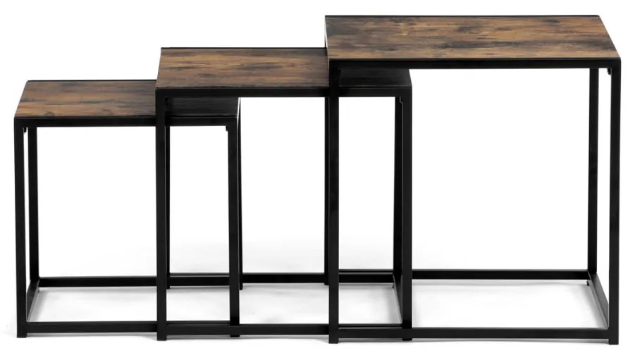 Set 3 măsuțe, MDF, decor lemn vechi, metal, lac negru