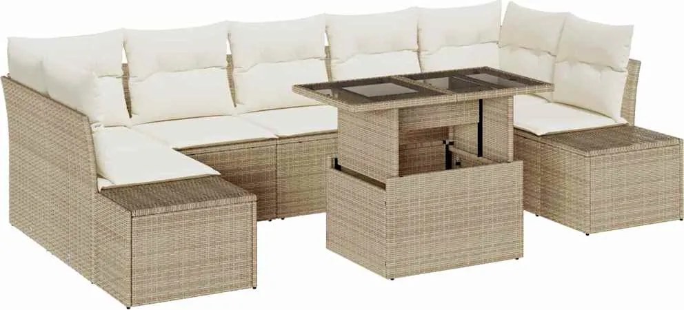vidaXL Kanapé Szett párnával 8 pcs Beige és krém polirattan