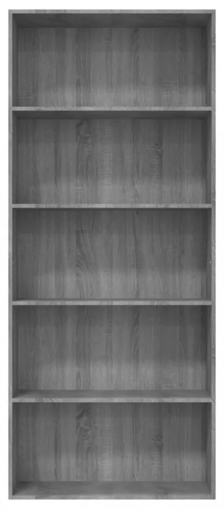 5 szintes szürke sonoma szerelt fa könyvszekrény 80x30x189 cm