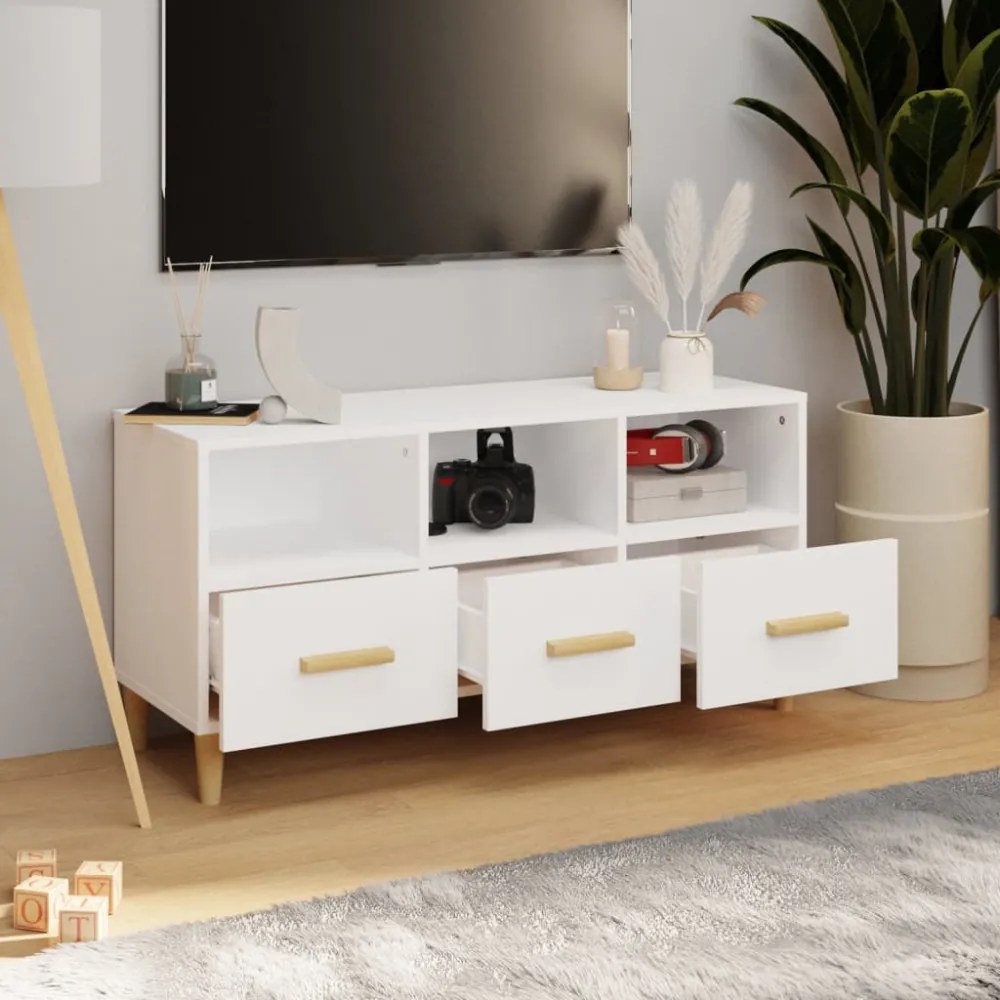 fehér magasfényű szerelt fa TV-szekrény 102x36x50 cm