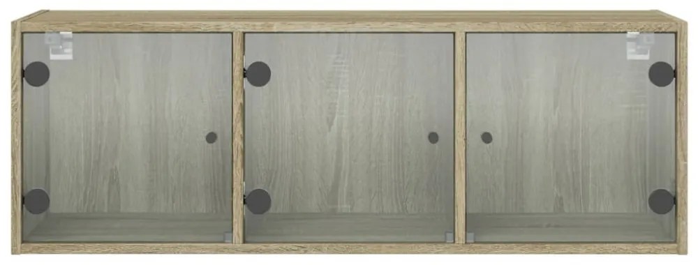 sonoma-tölgyszínű faliszekrény üvegajtókkal 102 x 37 x 35 cm