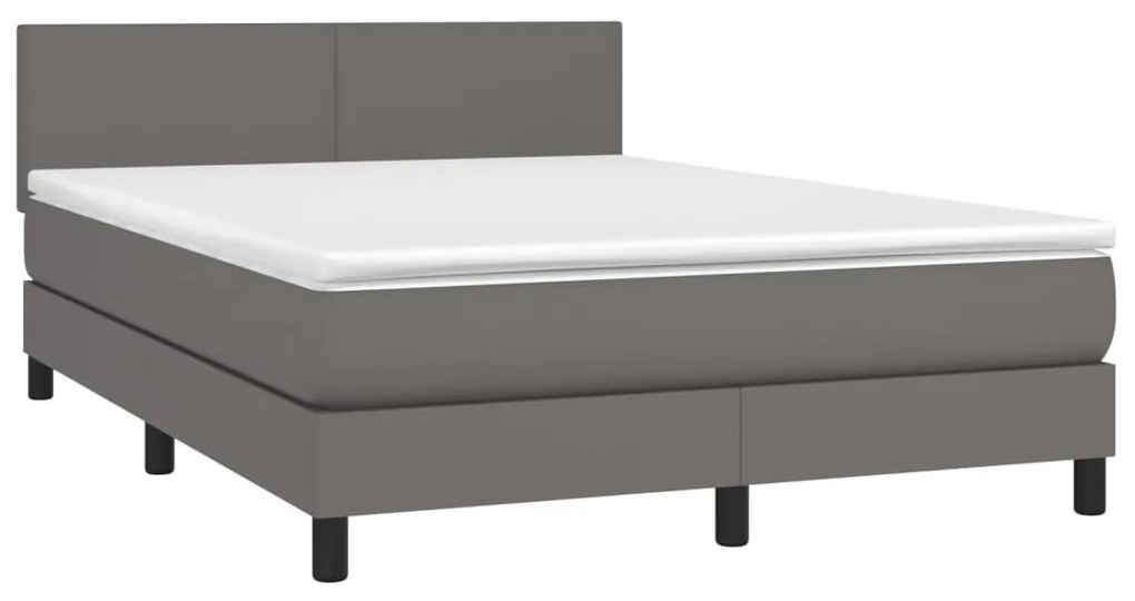 szürke műbőr rugós ágy matraccal és LED-del 140x200 cm