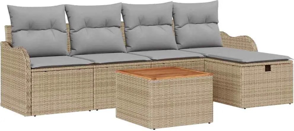 vidaXL Kerti Kanapé Szett párnával tárolóval 6 pcs Bézs polirattan