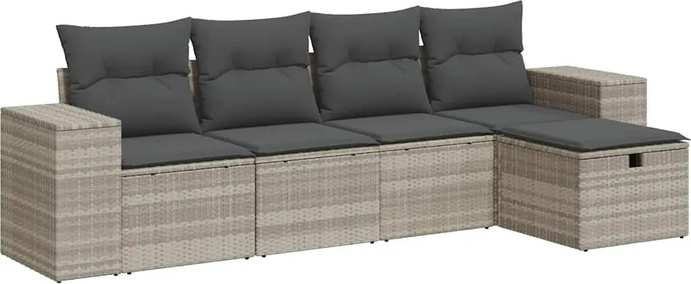 vidaXL 5 részes világosszürke polyrattan kerti ülőgarnitúra párnákkal