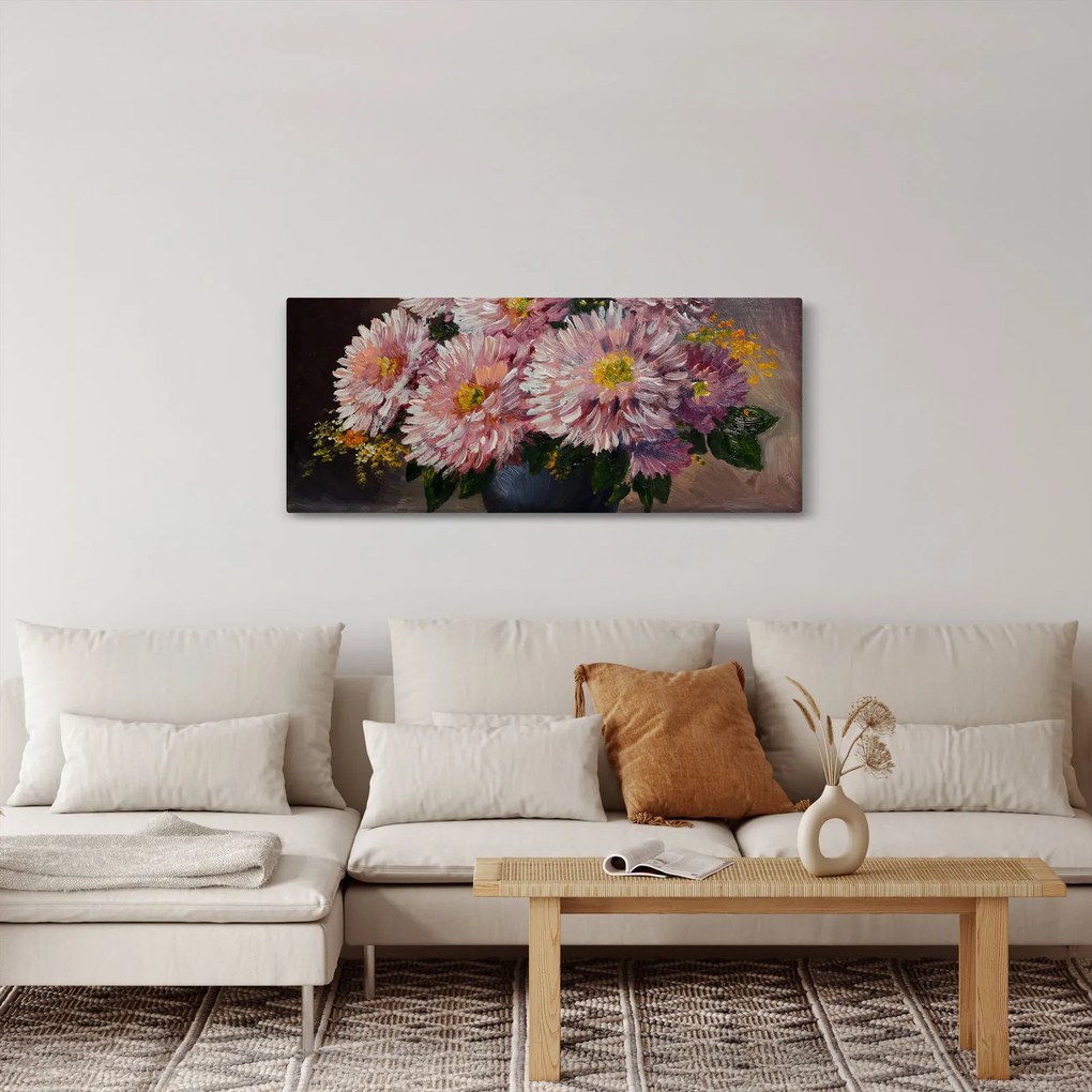 Kép - olajfestmény, virágok a vázában (120x50 cm)
