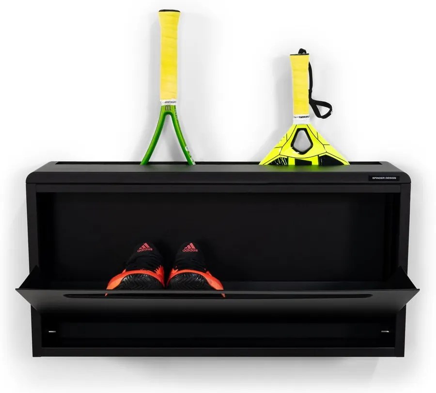 Fekete fém billenő ajtós-függő cipőtartó 76x38x18 cm Sportiva – Spinder Design