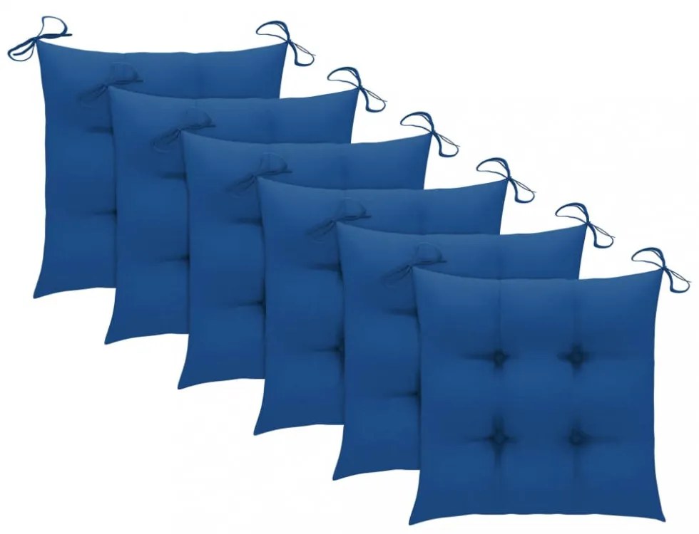 6 db tömör tíkfa kerti szék kék párnával