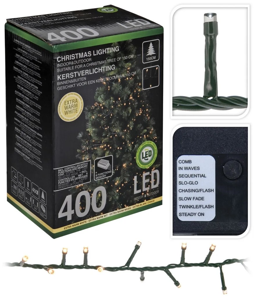 Cluster karácsonyi fényfüzér, 400 mini LED-es