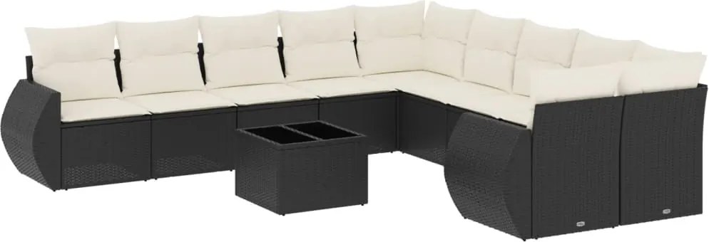 vidaXL 11 részes fekete polyrattan kerti ülőgarnitúra párnákkal