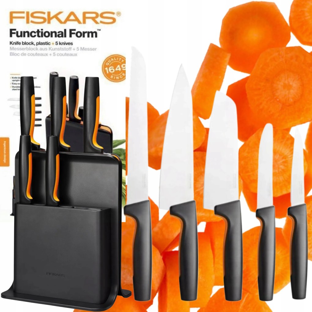 5 Db-os Késkészlet Fiskars Blokkban Konyhai Késkészlet Éles Fekete Konyhai Kések