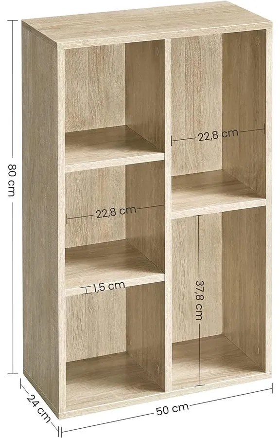 könyvespolc 5 rekesszel 50 x 80 x 24 cm