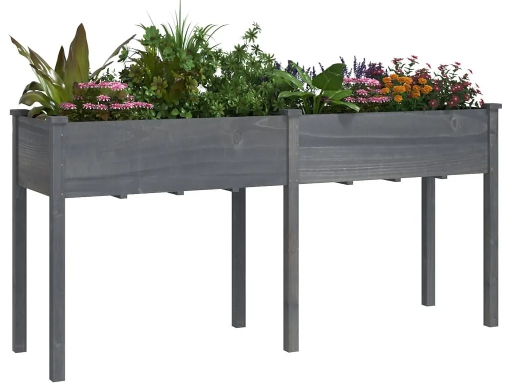 szürke tömör fenyőfa kerti ültetőláda béléssel 161x45x76 cm