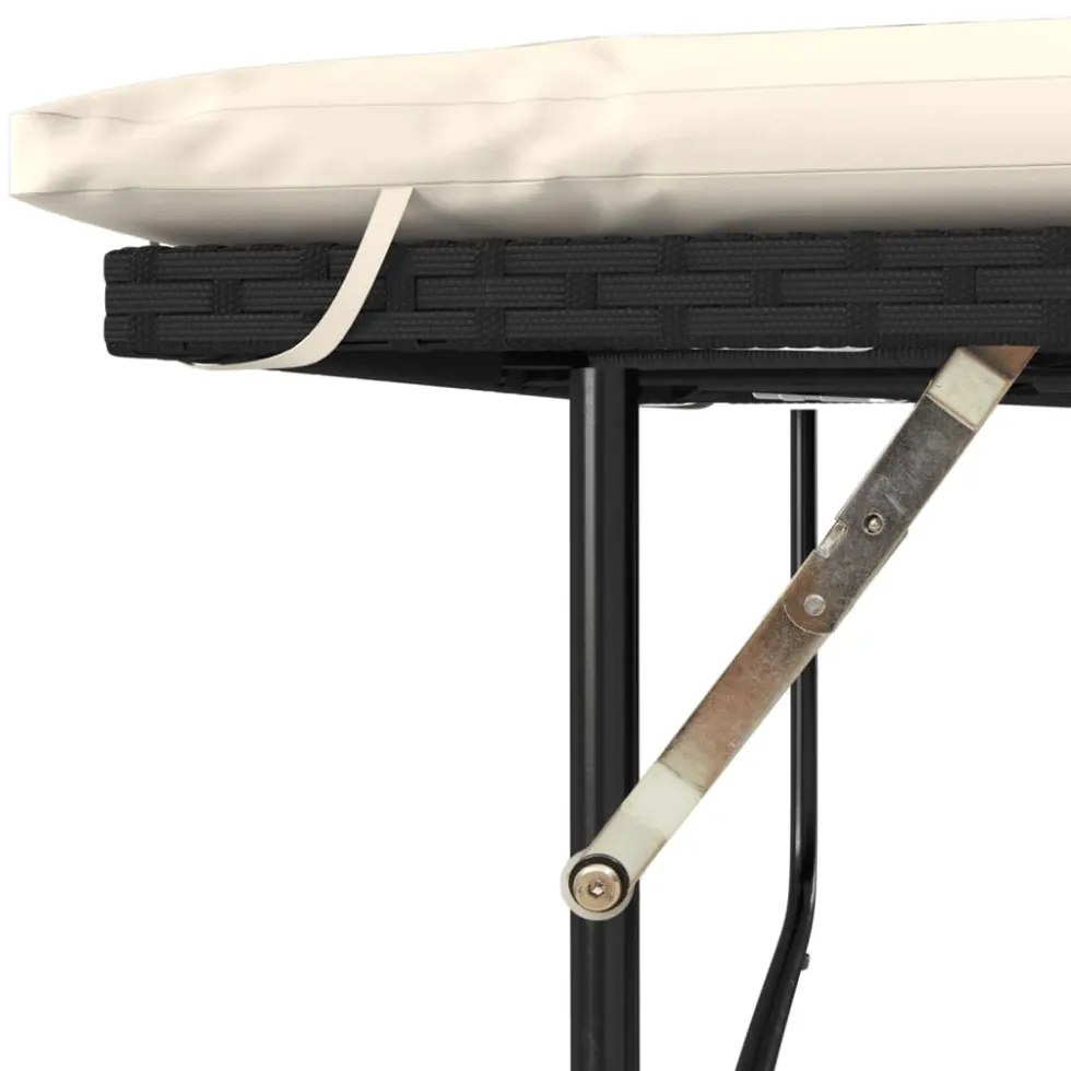 2 személyes fekete polyrattan/akácfa kerti kanapé párnával