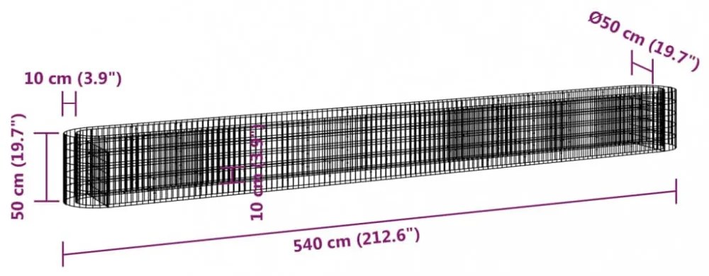 horganyzott vas gabion magaságyás 540 x 50 x 50 cm