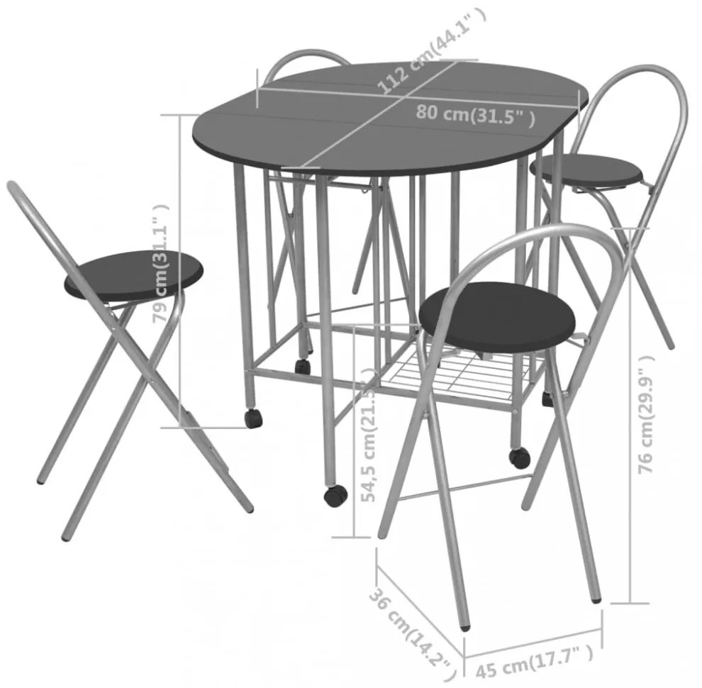 vidaXL 5 darabos, fekete összecsukható MDF étkezőgarnitúra