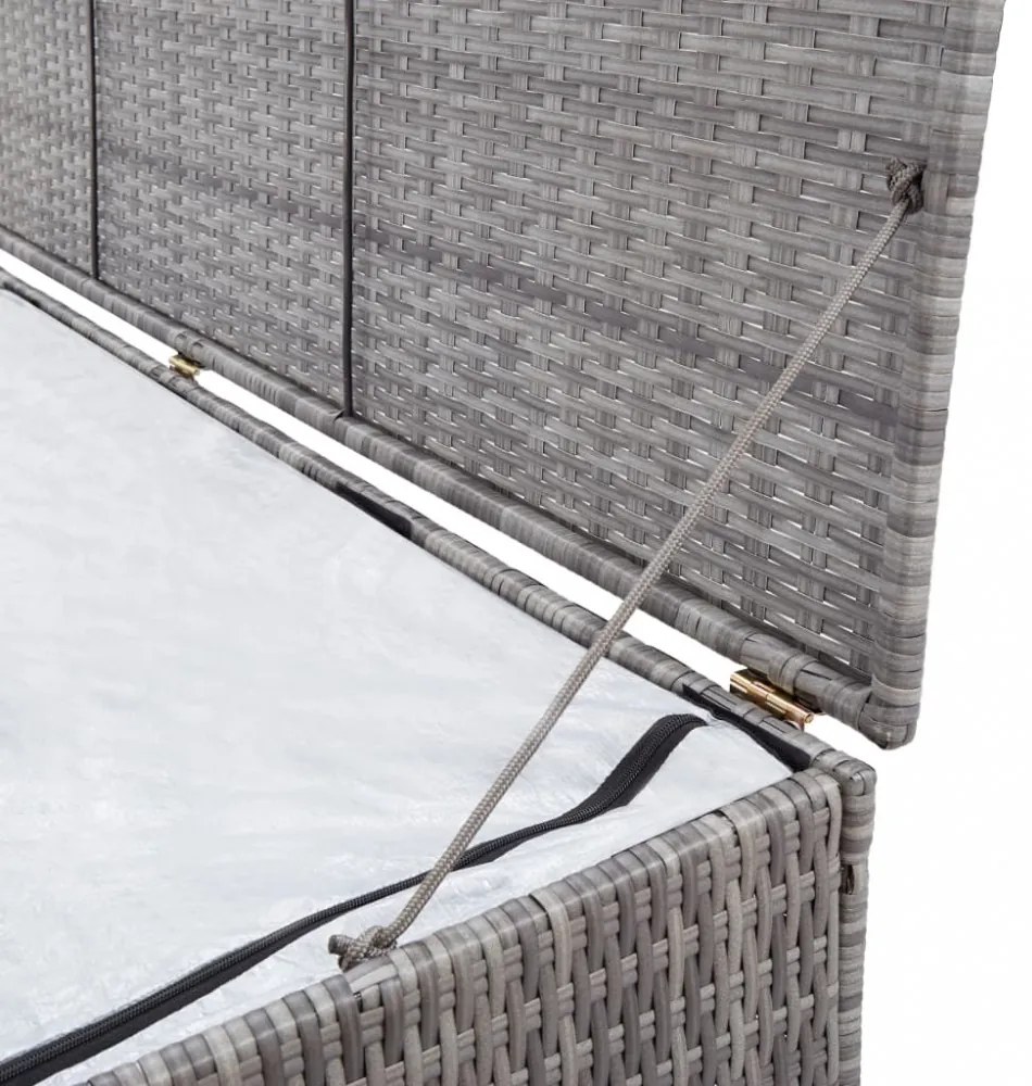 szürke polyrattan kerti tárolóláda 120 x 50 x 60 cm