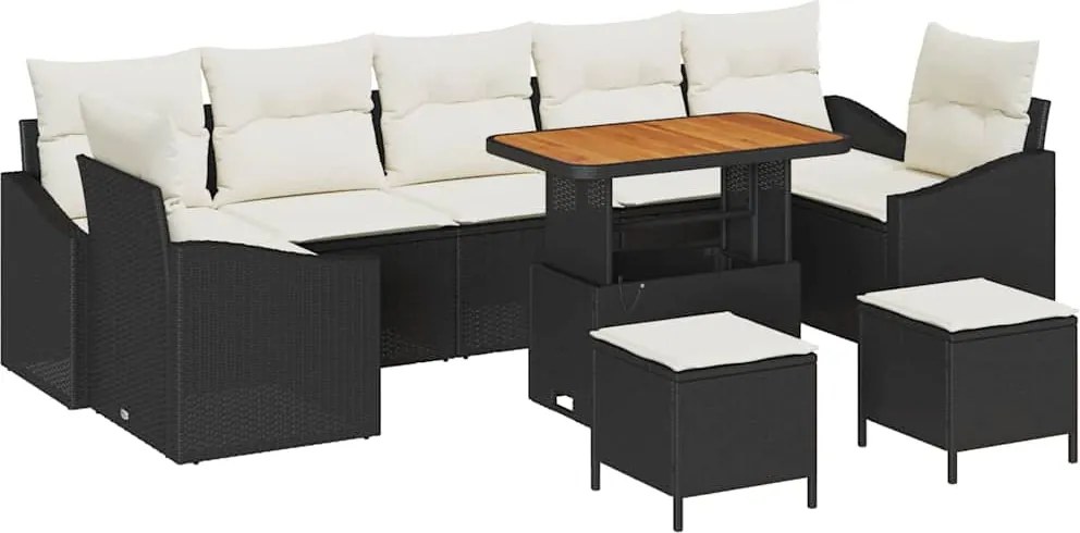 vidaXL Kerti Kanapé Szett párnával tárolóval 10 pcs Fekete Poli rattan