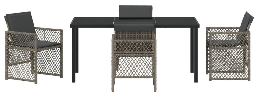 5 Részes Kerti Étkező Szett Párnákkal Szürke Polyrattan