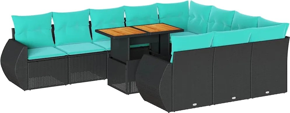 vidaXL 11 részes fekete polyrattan kerti ülőgarnitúra párnákkal