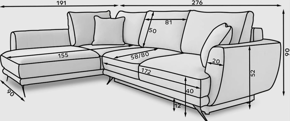 Kinyitható sarokkanapé LARDE, petrolkék Változat: Bal sarok