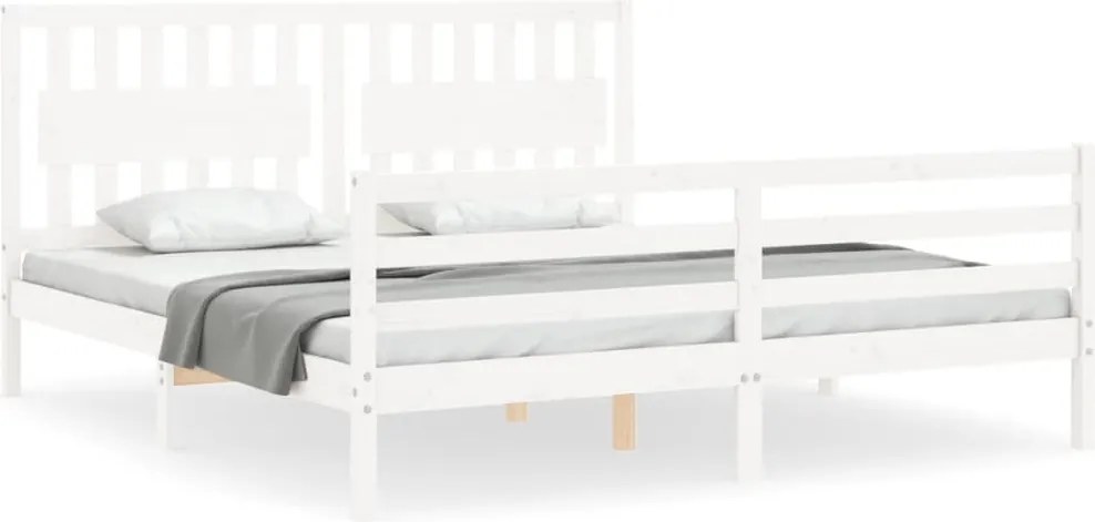vidaXL fehér tömör fa ágykeret fejtámlával Super King Size