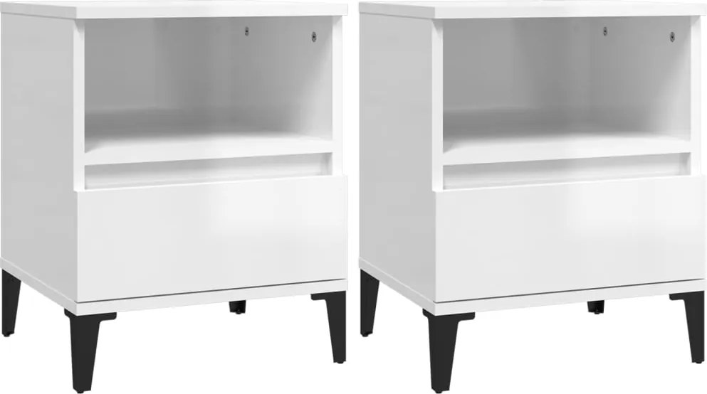 vidaXL 2 db magasfényű fehér éjjeliszekrény 40x35x50 cm