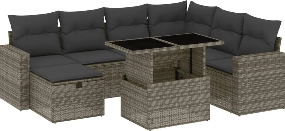 vidaXL 8 részes szürke polyrattan kerti ülőgarnitúra párnákkal