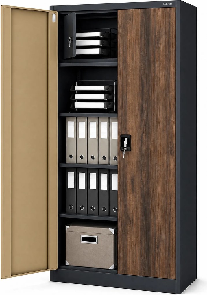 Fém szekrény tárolórekesszel, antracit/dió, 900x1850x450 mm: TOMASZ Eco Design