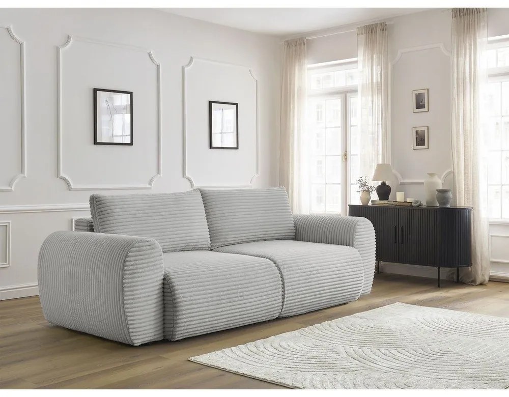 Világosszürke kordbársony kinyitható kanapé 257 cm Lucien – Bobochic Paris
