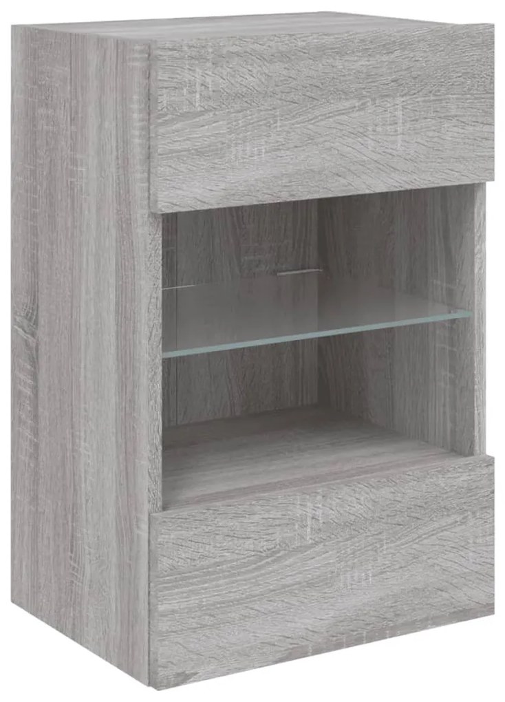 2 db szürke sonoma fali szekrények LED világítással TV-hez 40x30x60,5 cm