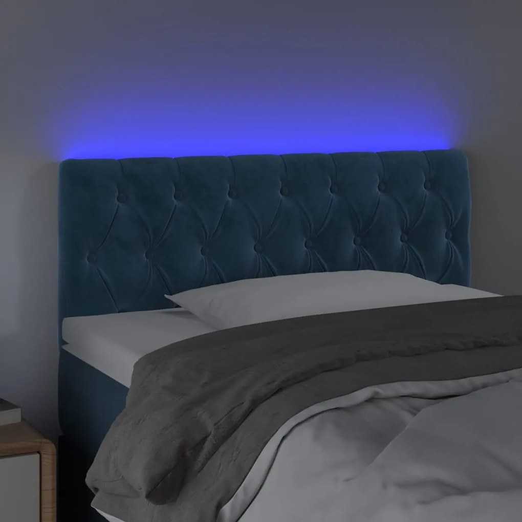 sötétkék bársony LED-es fejtámla 100 x 7 x 78/88 cm