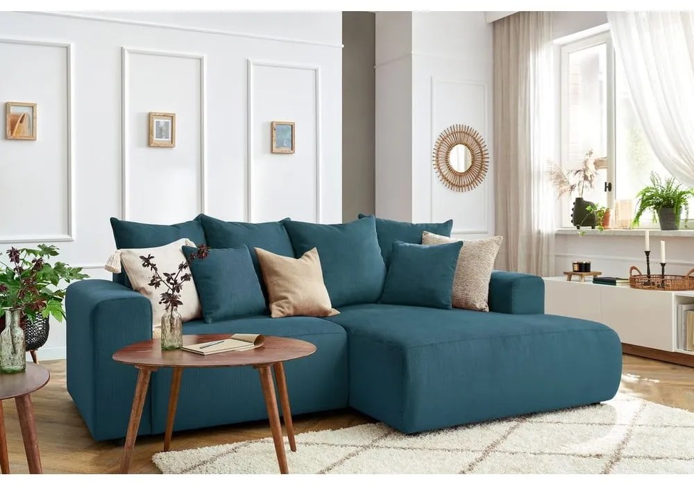 Kék bársony sarokkanapé Enjoy – Bobochic Paris