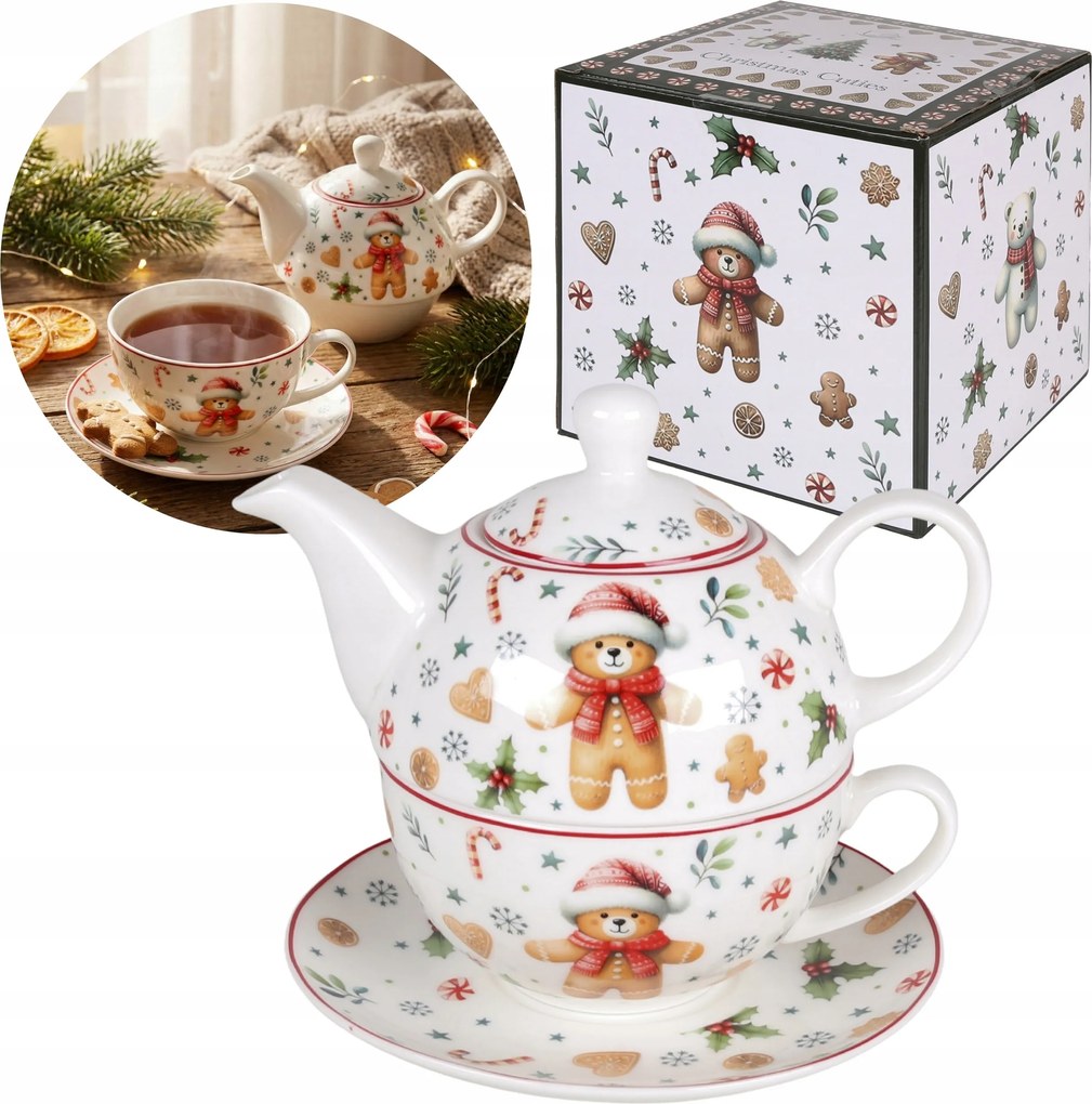 Karácsonyi teáskészlet: 300 ml-es csésze 450 ml-es kancsó csészealj