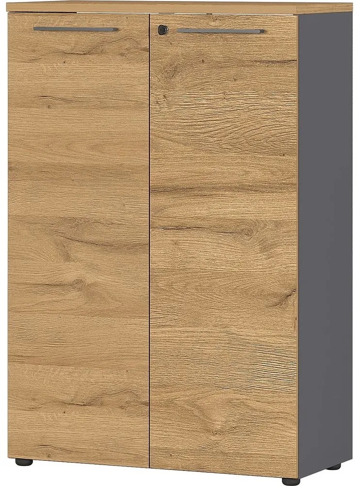 Antracitszürke-natúr színű szekrény tölgyfa dekorral 80x120 cm Agenda – Germania