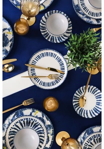 24 darabos étkészlet fehér/kék/kőkerámia