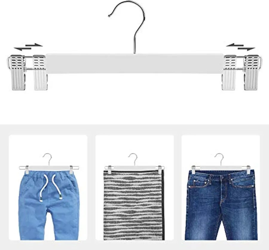 8db fából készült nadrág akasztók, állítható, fehér