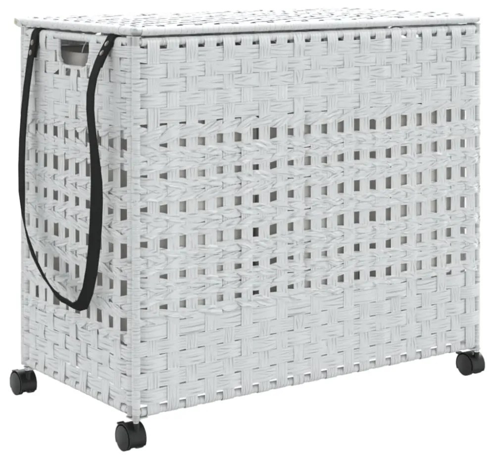 fehér rattan szennyeskosár kerekekkel 66x35x60 cm