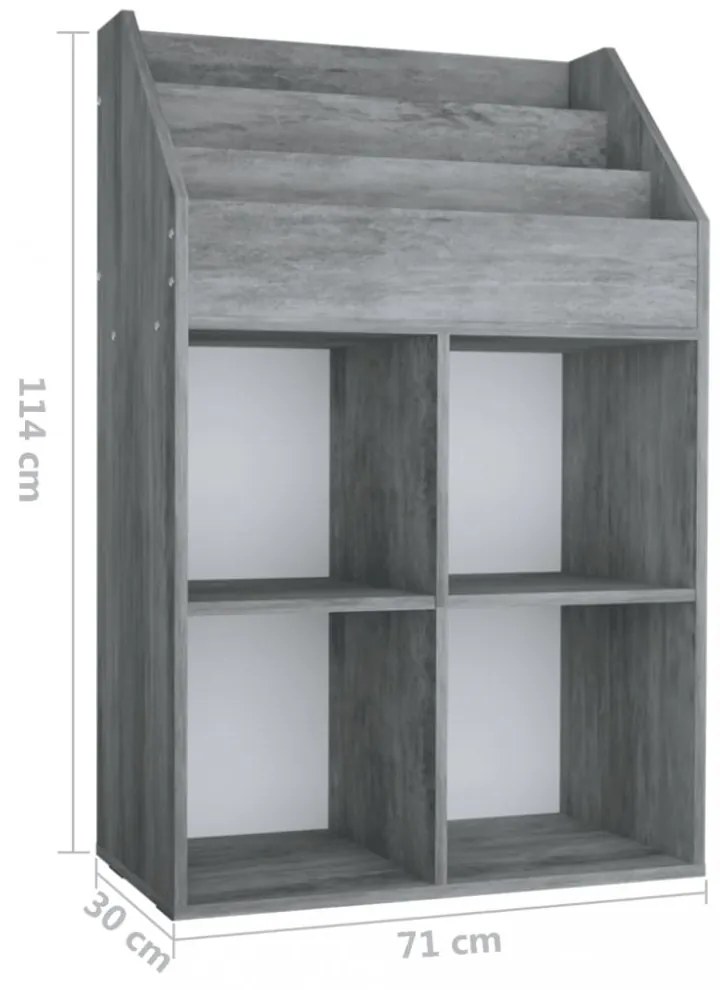 betonszürke szerelt fa gyerek újságtartó 71 x 30 x 114 cm