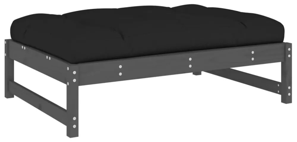 vidaXL szürke tömör fenyőfa kerti lábzsámoly párnával 120x80 cm