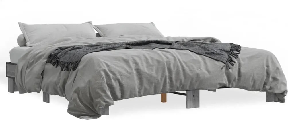 vidaXL szürke sonoma szerelt fa és fém ágykeret 200 x 200 cm