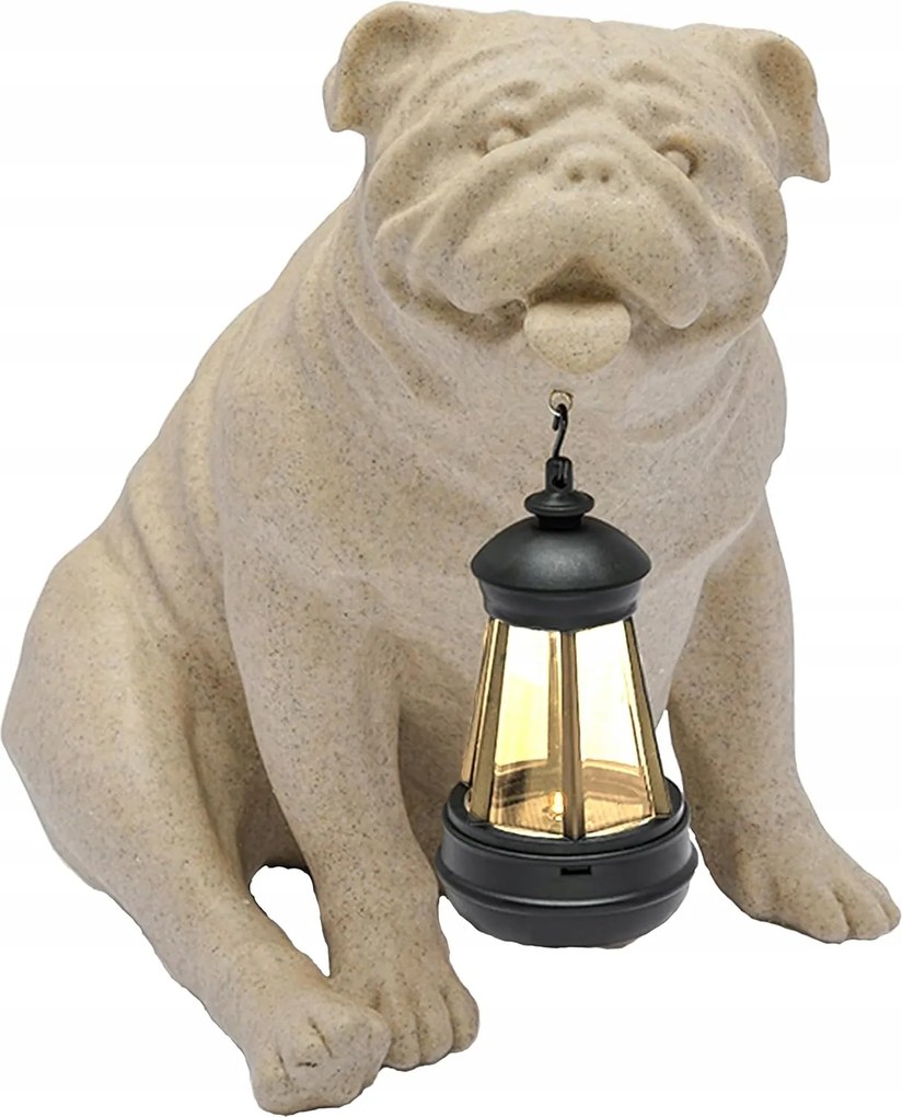 Napelemes kutyaszobor LED-del, időjárásálló gyanta, kerti dekoráció