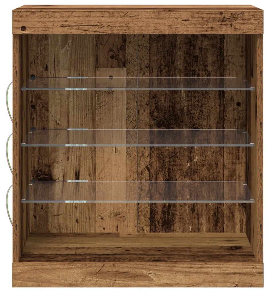Oldalbord LED világítással, Régi fa 60,5x37x67 cm