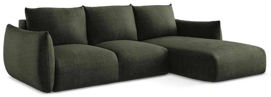 Zöld kinyitható sarokkanapé (jobb oldali-heverő résszel) Leila – Makamii