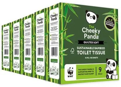 Toalettpapír, bambusz, 3 rétegű, kistekercses, 9 tekercs, CHEEKY PANDA, fehér (KHH913)