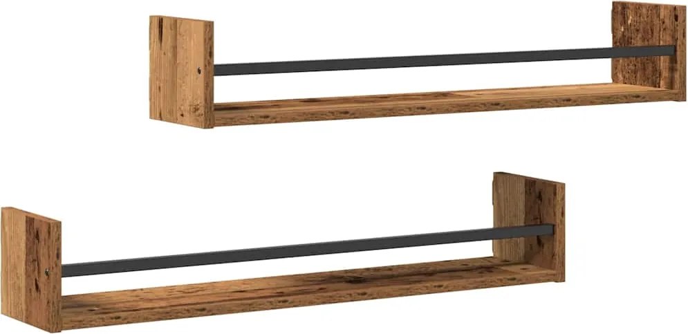 vidaXL Falpolc Falra szerelhető 2 pcs Öreg fa 80 x 16 x 14 cm