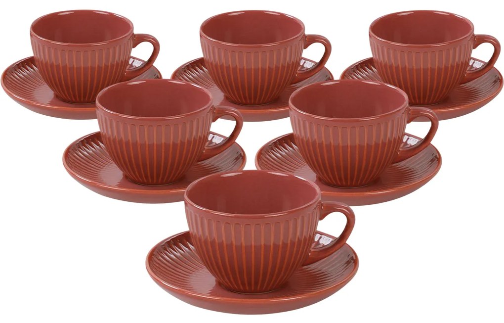 6 darab kerámia csésze és csészealj szett Linea210 ml, narancssárga