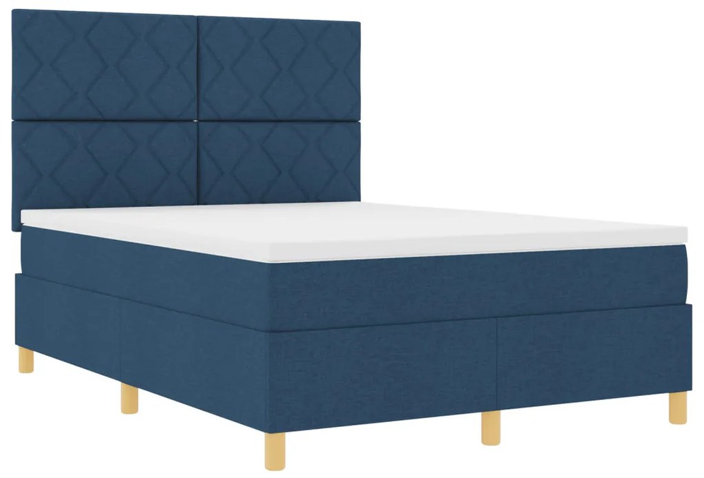 Box Spring Ágy Matraccal és LED Kék 140x200 cm Szövet