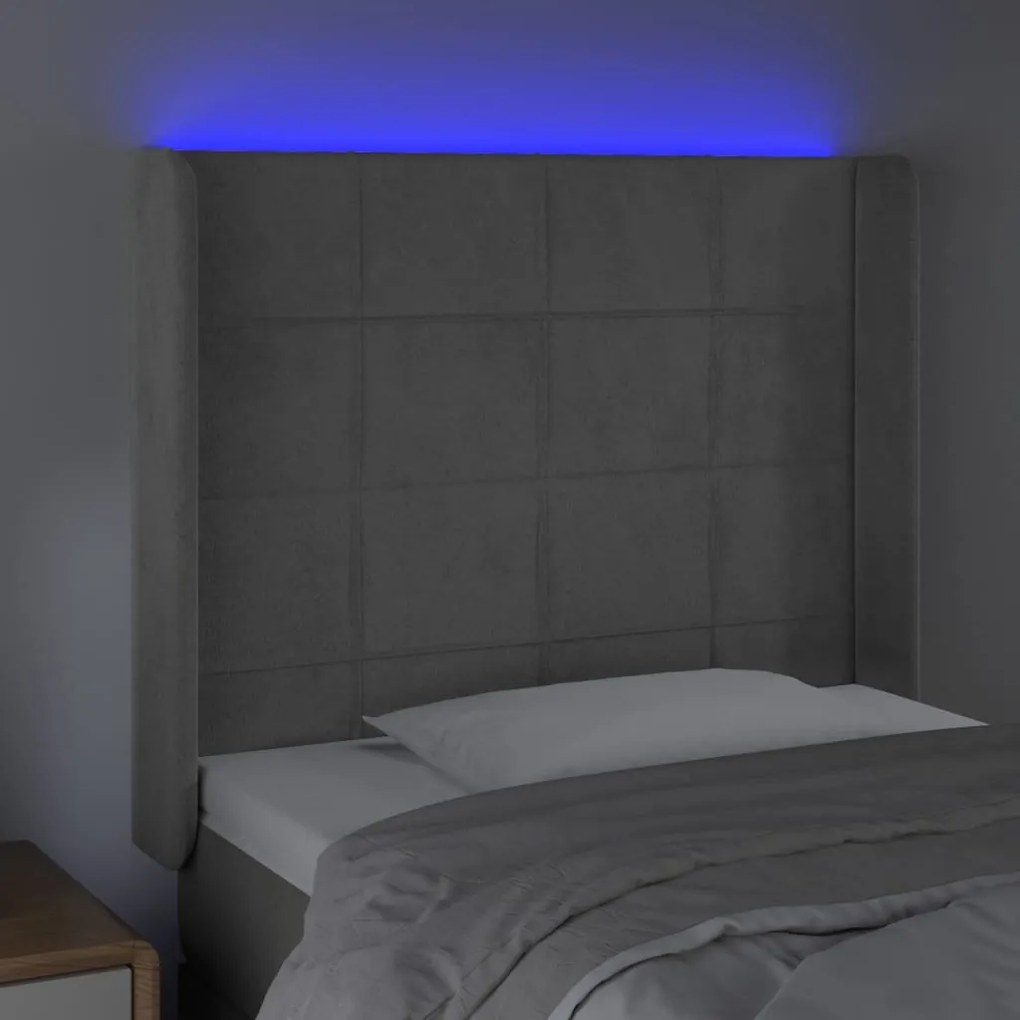világosszürke bársony LED-es fejtámla 83x16x118/128 cm